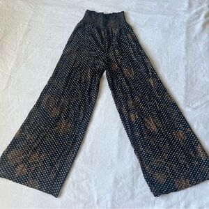 Black and Brown Patterned Wide-Leg Pants